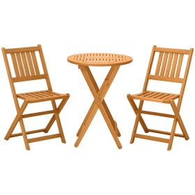 3-Piece Acacia Wood Bistro Set, Folding Patio Furniture with 2 Folding Chairs and Round Coffee Table, Teak, Slatted Finish, for Backyard, Balcon