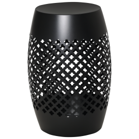 12.5" Steel Outdoor Side Table, Round Hollow Drum Patio End Table, Accent Table for Indoor and Outdoor, Black