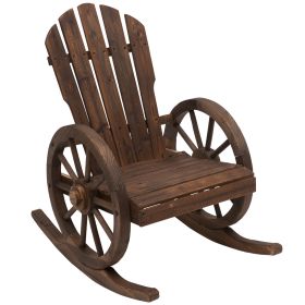 Wooden Rocking Chair, Adirondack Rocker Chair w/Slatted Design and Oversized Back, Outdoor Rocking Chair with Wagon Wheel Armrest for Porch, Poo