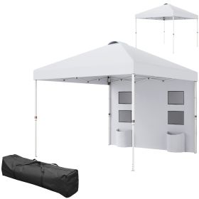 10' x 10' Pop Up Canopy Tent w/ Sidewall, UPF50+ Height Adjustable Instant Sun Shelter w/ Storage Pockets, White