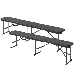 2 Pack 6 ft Portable Foldable Bench Seats, Plastic Folding Benches with Carrying Handle for Camping, Black