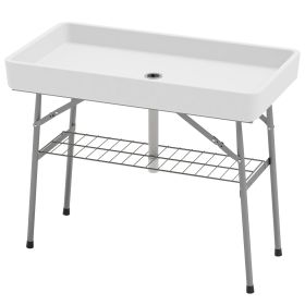3.4ft Folding Ice Cooler Table with Drain, Fill and Chill Table Outdoor Table Cooler with Storage Shelf, Drink Cooler for Parties Picnic BBQ Cam