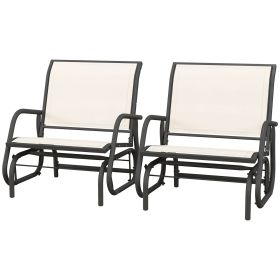 2 Pieces Outdoor Glider Chair, Steel Swing Chai with Curved Armrests for Porch, Garden, Poolside, Balcony, Cream White