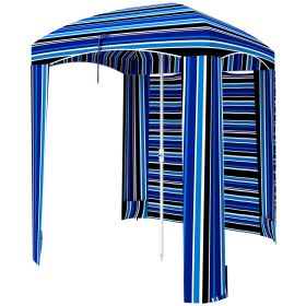5.8' x 5.8' Cabana Umbrella with Walls, Vents, Ruffles, Carry Bag, Beach Umbrella, Blue Stripe
