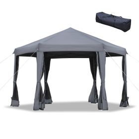 13' x 11' Hexagonal Pop Up Gazebo, Heavy Duty Outdoor Canopy Tent with 6 Mesh Sidewall Netting, 3-Level Adjustable Height and Strong Steel Frame