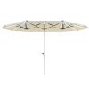 Outsunny 15ft Double-Sided Outdoor Umbrella with Solar Lights, UPF50+ Extra Large Aluminum Patio Umbrella with Crank, Cream White