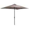 Outsunny 9x7 ft Outdoor Patio Solar Umbrella with Crank LED Lights Tilting Button Tan for Deck Pool Lawn Sun Protection