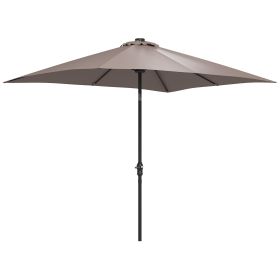 Outsunny 9x7 ft Outdoor Patio Solar Umbrella with Crank LED Lights Tilting Button Tan for Deck Pool Lawn Sun Protection