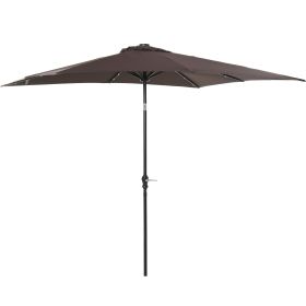 Outsunny 9' x 7' Patio Umbrella Outdoor Table Market Umbrella with Crank, Solar LED Lights, 45° Tilt, Push-Button Operation, for Deck, Pool, Brown