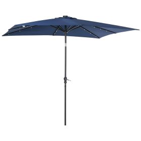 Outsunny 9 x 7 ft Patio Umbrella Outdoor Table Market with Crank Solar LED Lights Tilt Button for Deck Pool Blue