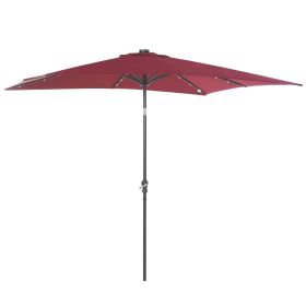 Outsunny 9ft Solar LED Patio Umbrella Outdoor Table Market Shade Crank Red