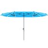Outsunny 15ft Double-Sided Outdoor Umbrella with Solar Lights, UPF50+ Extra Large Aluminum Patio Umbrella with Crank, Blue