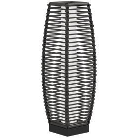 Outsunny Solar-Powered Rattan Floor Lamp, Auto On/Off LED Outdoor Garden Lantern, Pathway Light, Gray