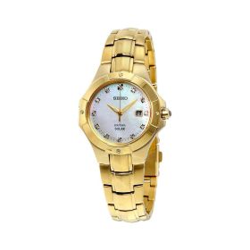Seiko SUT168 Coutura Solar Gold Tone Mother of Pearl Dial Crystal Accent Women's Watch