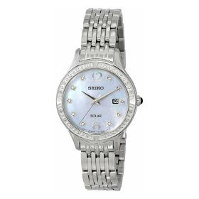 Seiko SUT091 Solar Silver Tone Diamonds Accented Bezel Mother of Pearl Dial Women's Watch