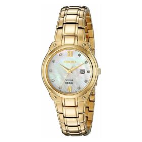 Seiko SUT216 Solar Gold Stainless Steel Diamond Accent Mother of Pearl Dial Women's Watch