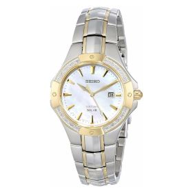 Seiko SUT124 Solar Mother of Pearl Two Tone Diamond Accent Women's Watch