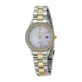 Seiko SUT074 Solar Mother of Pearl Dial Two Tone Swarovski Crystal Accent Women's Watch
