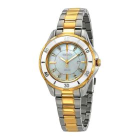 Seiko SUT338 Solar Two Tone Diamond Accent Mother of Pearl Dial Women's Watch