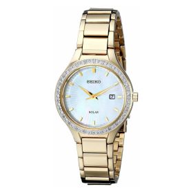Seiko SUT138 Solar Gold Tone Diamond Accent Mother of Pearl Dial Women's Watch