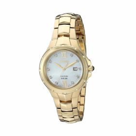 Seiko SUT310 Coutura Solar Gold Tone Diamond Markers Mother of Pearl Dial Women's Watch