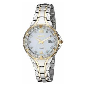 Seiko SUT372 Solar Two Tone Diamond Accent Mother of Pearl Dial Women's Watch