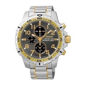 Seiko SSC304 Solar Two Tone Stainless Steel Black Dial Men's Chronograph Watch