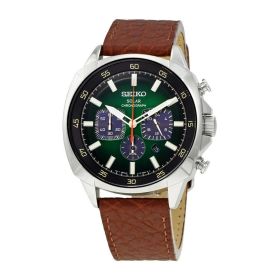 Seiko SSC513 Recraft Solar Brown Leather Green Dial Men's Chronograph Watch