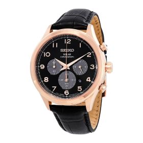 Seiko SSC566 Core Solar Black Leather Rosegold Bezel Men's Chronograph Watch