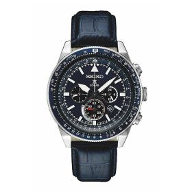 Seiko SSC631 Prospex Solar Blue Leather Black Dial Men's Chronograph Watch