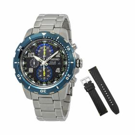 Seiko SSC637 Solar Jimmie Johnson Blue Bezel Black Dial Men's Chronograph Watch