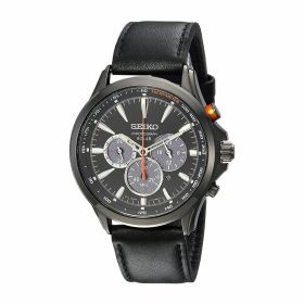 Seiko SSC639 Solar Black Dial Men's Black Leather Chronograph Tachymeter Watch