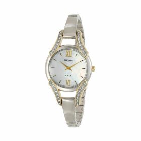 Seiko SUP214 Solar Stainless Steel Swarovski Crystal Bezel Mother of Pearl Dial Watch