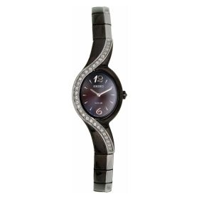 Seiko SUP123 Solar Swarovski Crystals Two Tone Stainless Steel Black Dial Women's Watch