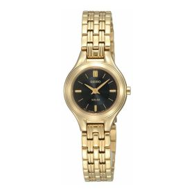 Seiko SUP014 Solar Gold Tone Stainless Steel Black Dial Women's Quartz Watch