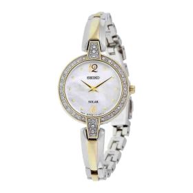 Seiko SUP294 Solar Gold Tone Titanium Mother of Pearl Dial Women's Quartz Watch