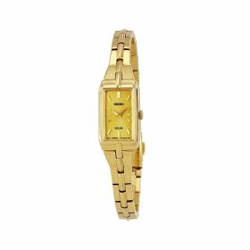 Seiko SUP276 Solar Gold Stainless Steel Gold Dial Women's Rectangular Eco-Drive Watch