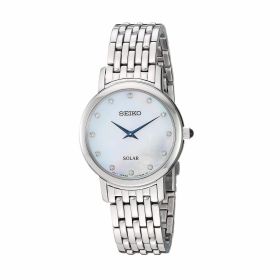 Seiko SUP397 Solar Stainless Steel Diamond Accent Mother of Pearl Dial Women's Watch