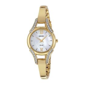 Seiko SUP216 Solar Mother of Pearl Gold Tone Swarovski Crystal Accent Women's Watch