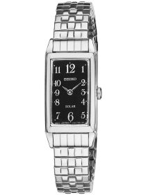 Seiko SUP227 Solar Stainless Steel Black Dial Women's Rectangular Watch