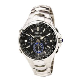 Seiko SSG009 Coutura Radio Sync Solar World Time Black Dial Stainless Steel Men's Chronograph Watch
