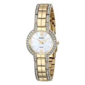 Seiko SUP200 Solar Mother of Pearl Dial Gold Stainless Crystals Accent Women's Watch
