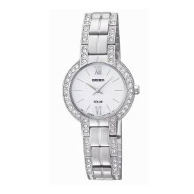 Seiko SUP199 Solar White Dial Stainless Steel Swarovski Crystals Women's Watch