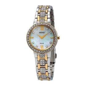 Seiko SUP360 Core Solar Swarovski Crystals Accent Two Tone Mother of Pearl Dial Women's Watch