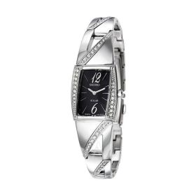 Seiko SUP245 Solar Stainless Steel Swarovski Crystal Accented Black Dial Women's Watch