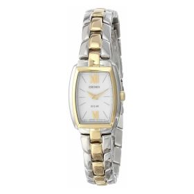 Seiko SUP070 Core Solar Two Tone Stainless Steel White Dial Women's Tonneau Watch