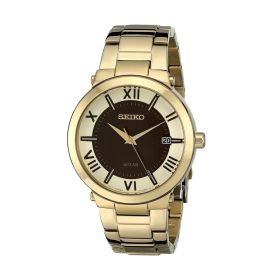 Seiko SNE884 Solar Gold Stainless Steel Brown Dial Men's Quartz Watch
