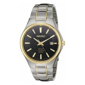 Seiko SNE382 Solar Black Dial Two Tone Titanium Men's Quartz Watch