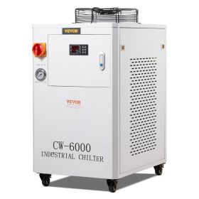 VEVOR Industrial Water Chiller, CW6000, 1500W Industrial Water Cooler Cooling System with Compressor 15L Water Tank Capacity 65 L/min Max Flow Rate