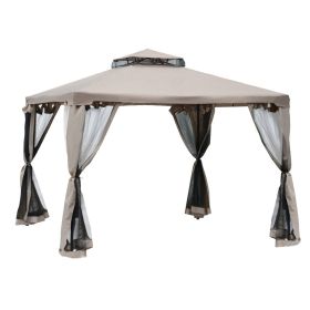 10' x 10' Gazebo Tent, Double Roof Outdoor Canopy Shelter, with Netting Fabric and Vented Roof, Steel Corner Frame for Garden, Lawn, Backyard, T